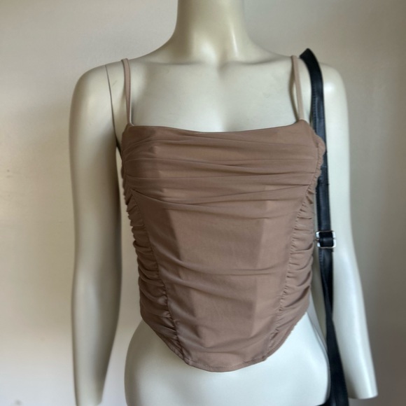Elegant Tan Ruched Women's Top SHEIN new small - Picture 2 of 3